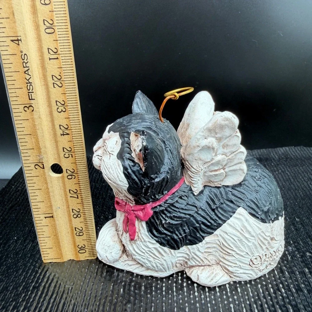 Tene M Sten Angel Cat Figurine‎ Tuxedo Black White Resin Halo Wings 2004 Figure